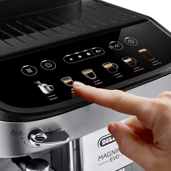 DeLonghi Magnifica Evo Fully Automatic Espresso Maker: with 6 one-touch recipes, silver & black | ECAM29043SB