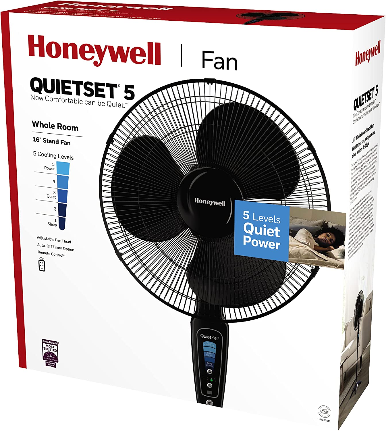 Honeywell Stand Fan: 16'', 5-speed, QuietSet5, with timer, remote control, white | HS1655CVM1