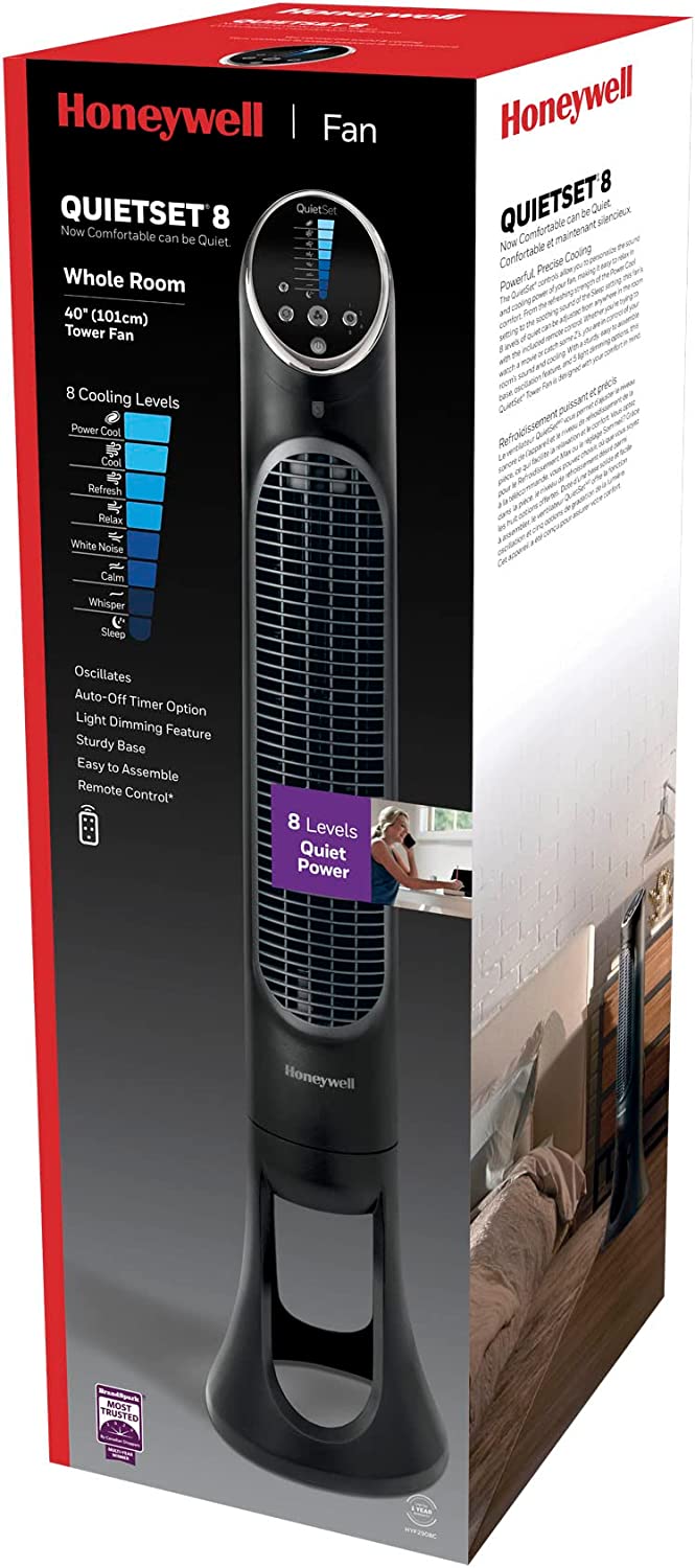 Honeywell Tower Fan: 40", 8-speed, QuietSet8 , with timer, remote control | HYF290BCM1