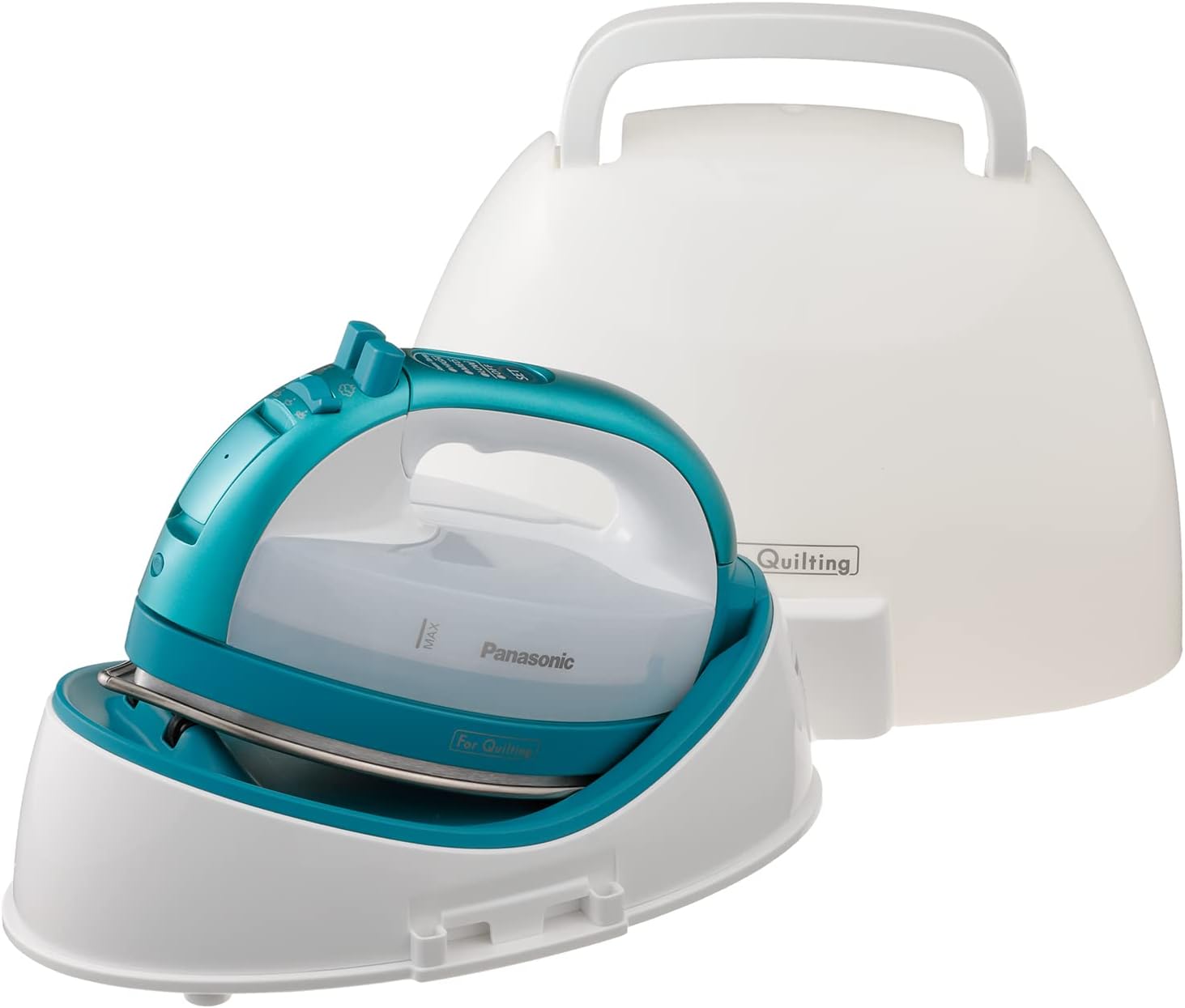 Panasonic Cordless Iron: 360-Quick, cordless, nickel-coated stainless steel soleplate, with vertical steam, 1500W, blue & white | NIQL1000