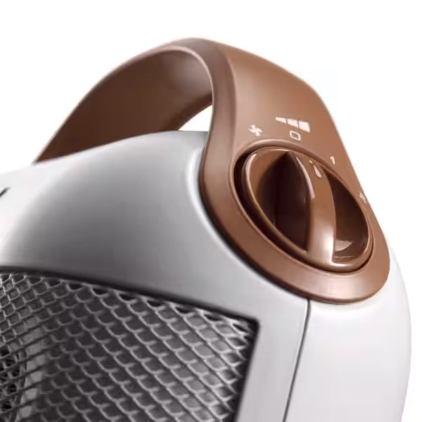 DeLonghi Compact Ceramic Heater: 1500W, thermostat, tip-over switch, fan only setting, white | HFX30C15.W