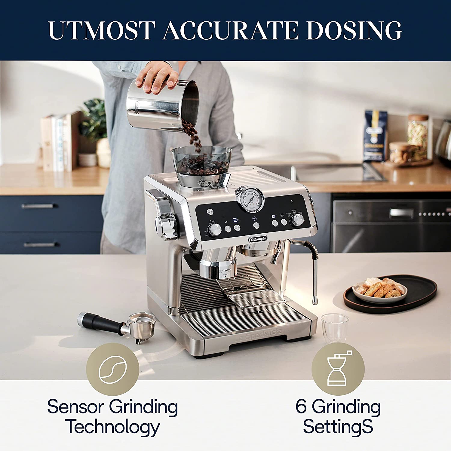 DeLonghi La Specialista Prestigio Espresso Machine: 1450W with Smart Tamping Station & Dual Heating System, s/s | EC9355M