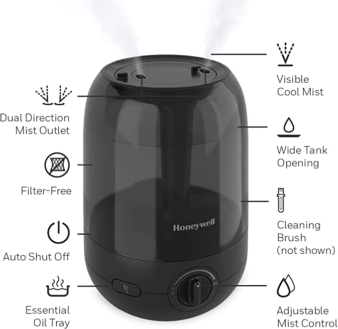 Honeywell Cool Mist Ultrasonic Humidifier: 1.0 gallon, Ultra Comfort, black | HUL-545BC