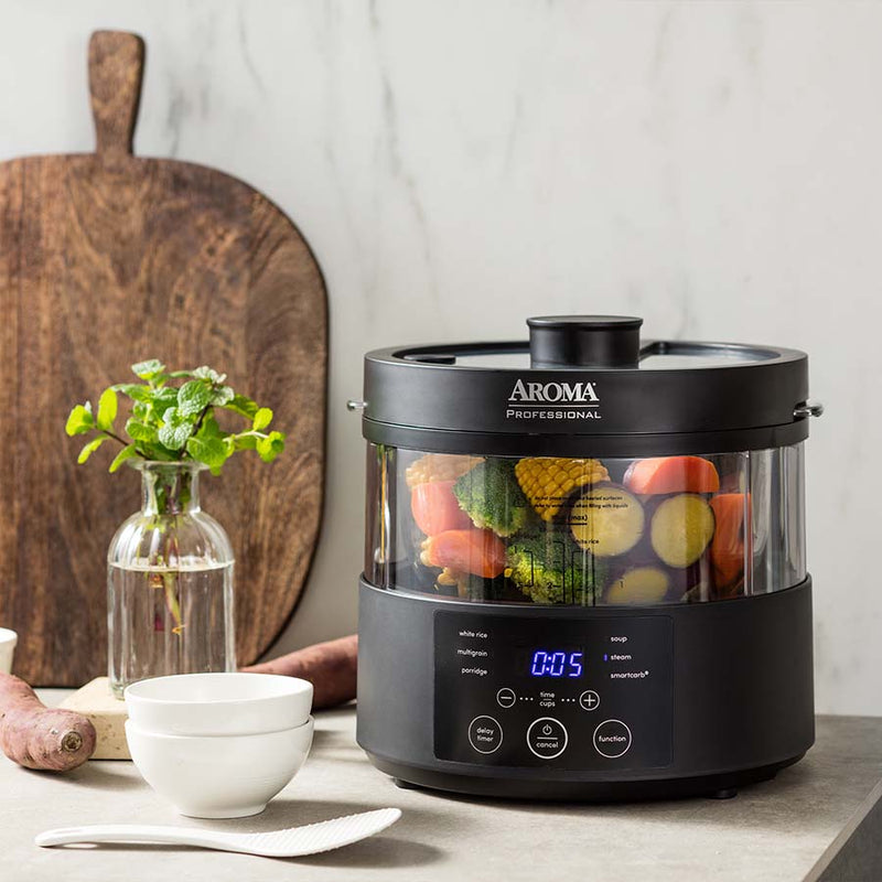 Aroma Rice Cooker: 4 cup, glass body, with SmartCarb | AMC-800