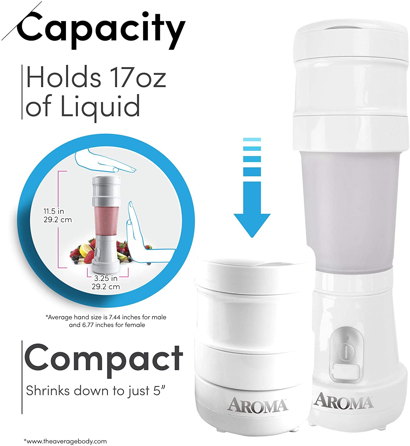 Aroma Travel Blender: 7oz rechargable USB powered | AMX-001