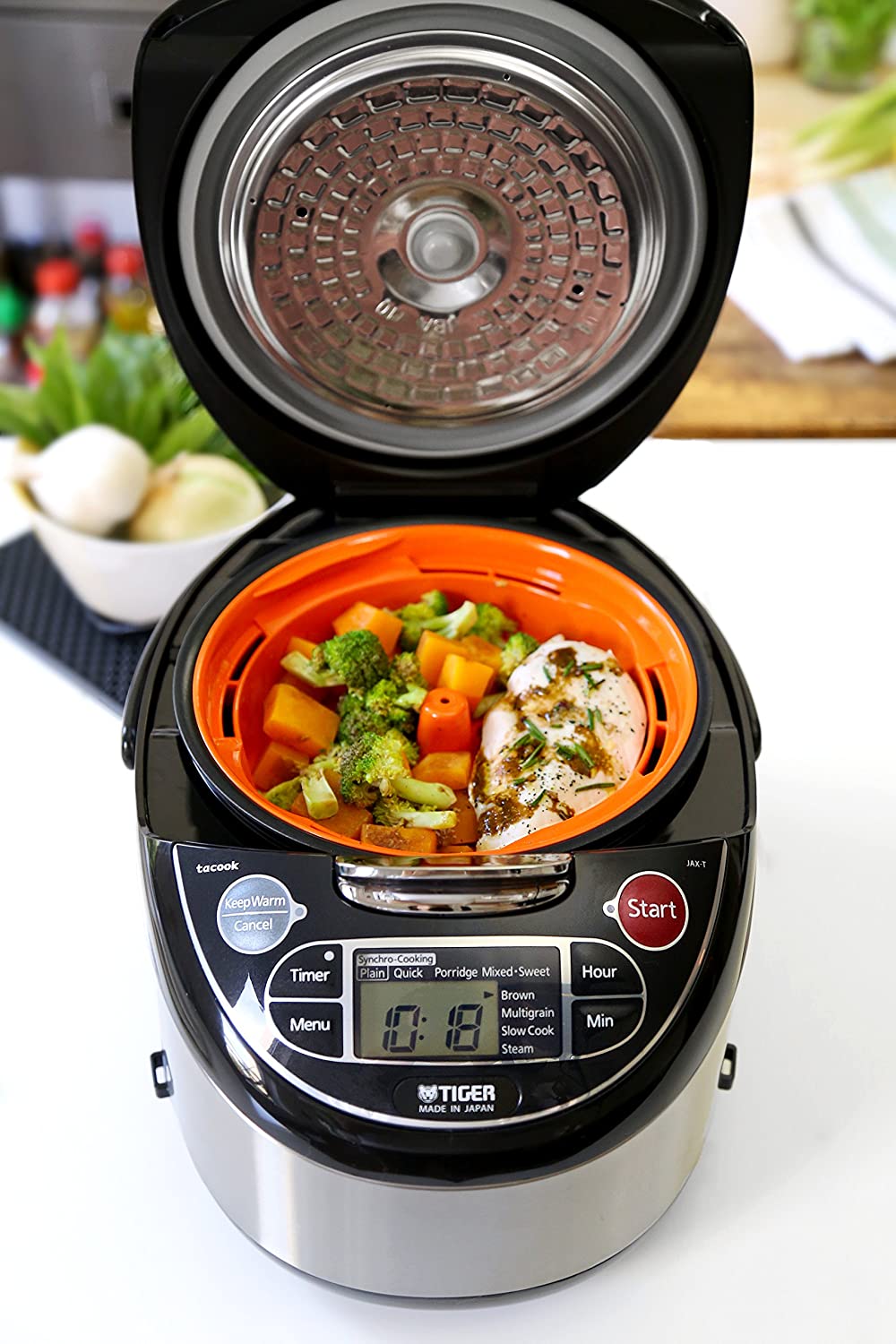 Tiger Rice Cooker: 10 cup, multi-function, s/s + black | JAX-T18U