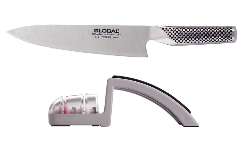 Global Kitchen Knife and Sharpener |71G2220GB| 2 Piece Set