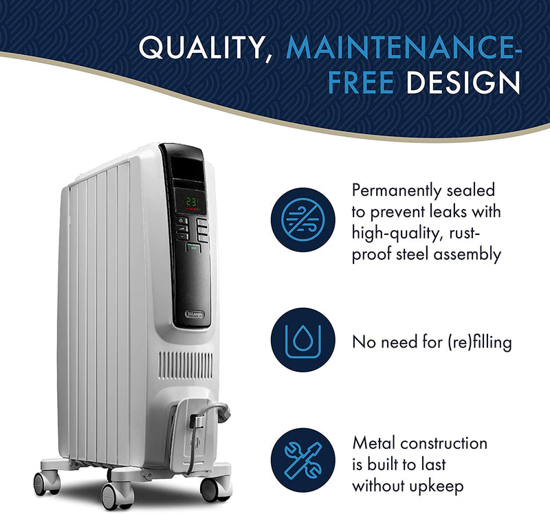 DeLonghi Dragon4 Oil-Filled Heater: 6 fins with patented thermal chimneys, digital controls | TRD40615E