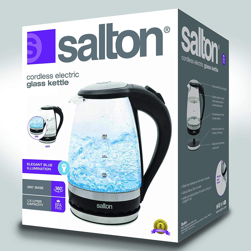 Salton cordless Kettle: 1.5L, 1100W, glass body w/black trim | GK-1831