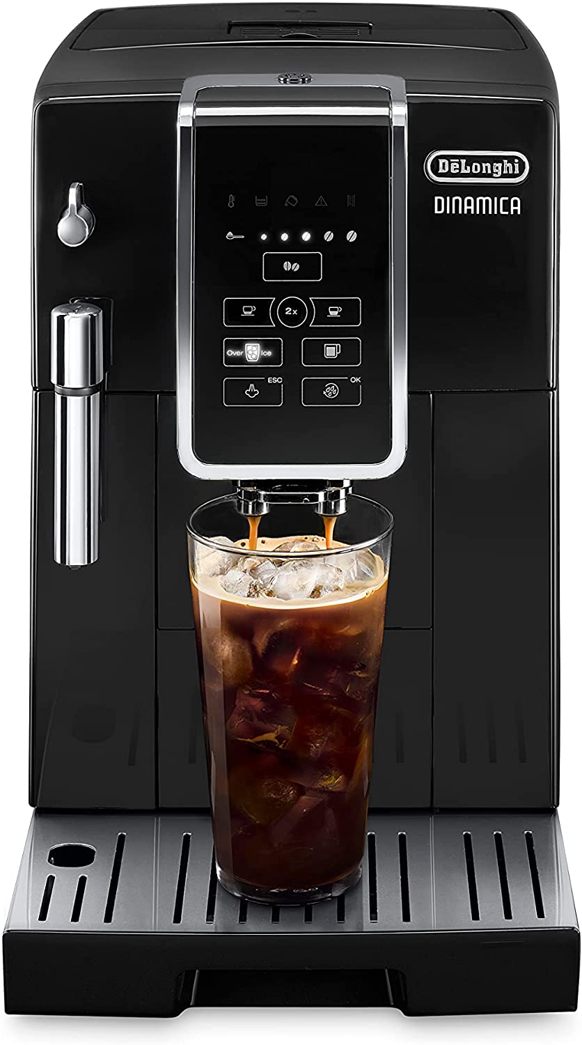 DeLonghi Dinamica Automatic Espresso Maker with iced coffee black