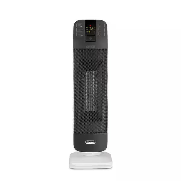 DeLonghi Tower Ceramic Heater: 24", oscillating, 1500W, adjustable thermostat, thermal shut-off, tip over switch, digital control w/remote control, 24-hour timer, fan only setting | HFX65V15CA