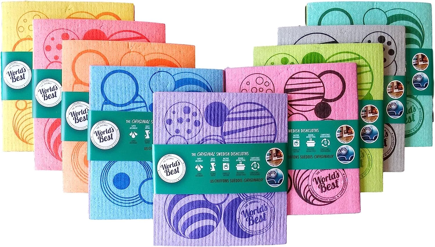 World's Best Swedish Dishcloths 3-Pack (Assorted Design/Colour) | SWE-03DC