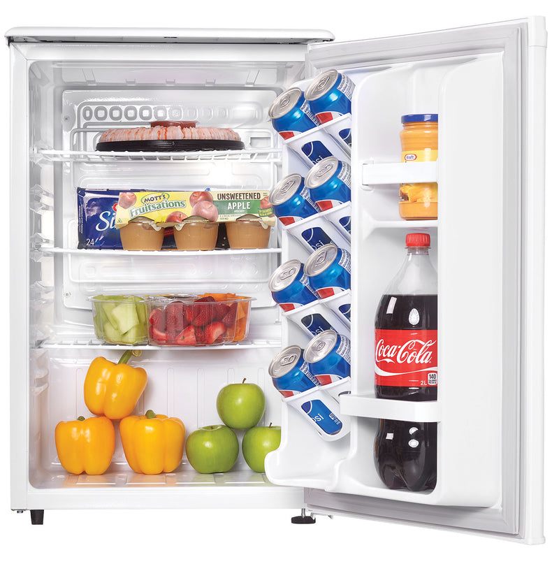 Danby Compact All-Refrigerator: 2.6 cu.ft (73L), reversible door hinge, auto defrost, 2 full width + 1.5 width adj wire shelves , R600a refrigerant, white | DAR026A1WDD