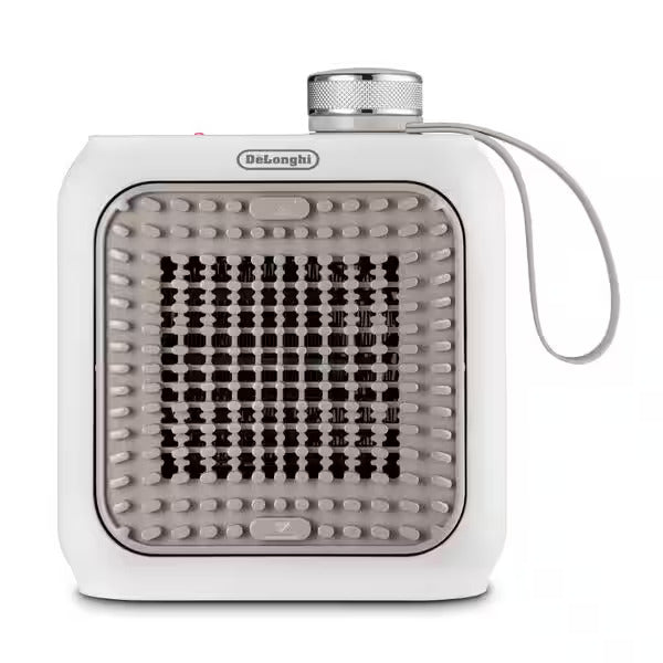 DeLonghi Personal Ceramic Heater: 360W, Capsule Solo, tip-over switch, thermal shutoff, white & beige | HFX12C03BG