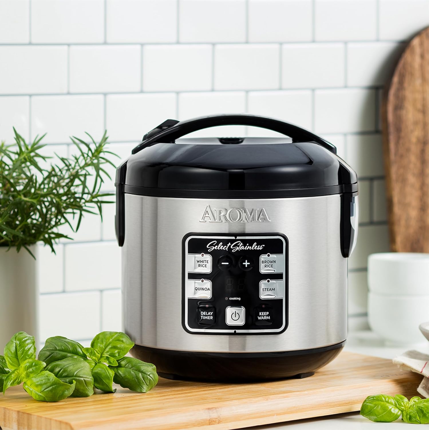 Aroma Rice Cooker 4 cups with s/s inner pot, digital, s/s + black body | ARC-914SBDS