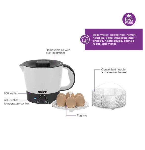 Salton MultiPot® 1.25L Multi-Cooker – 600W Electric Pot for Ramen, Rice, Soup & Steaming | MP-2143