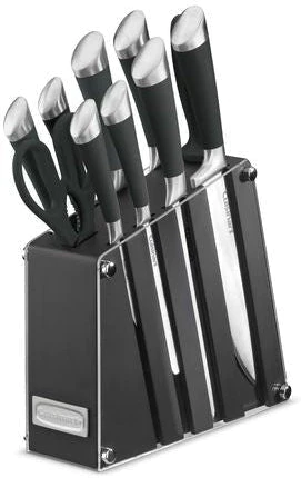 Cuisinart Acrylic 11-Piece Knife Block Set: includes 8" chef knife, 8" bread knife, 8" carving knife, 7" santoku knife, 5.5" serrated utility knife, 5" paring knife, 3.5" paring knife, 3" bird's bea | C77SS-11BKC