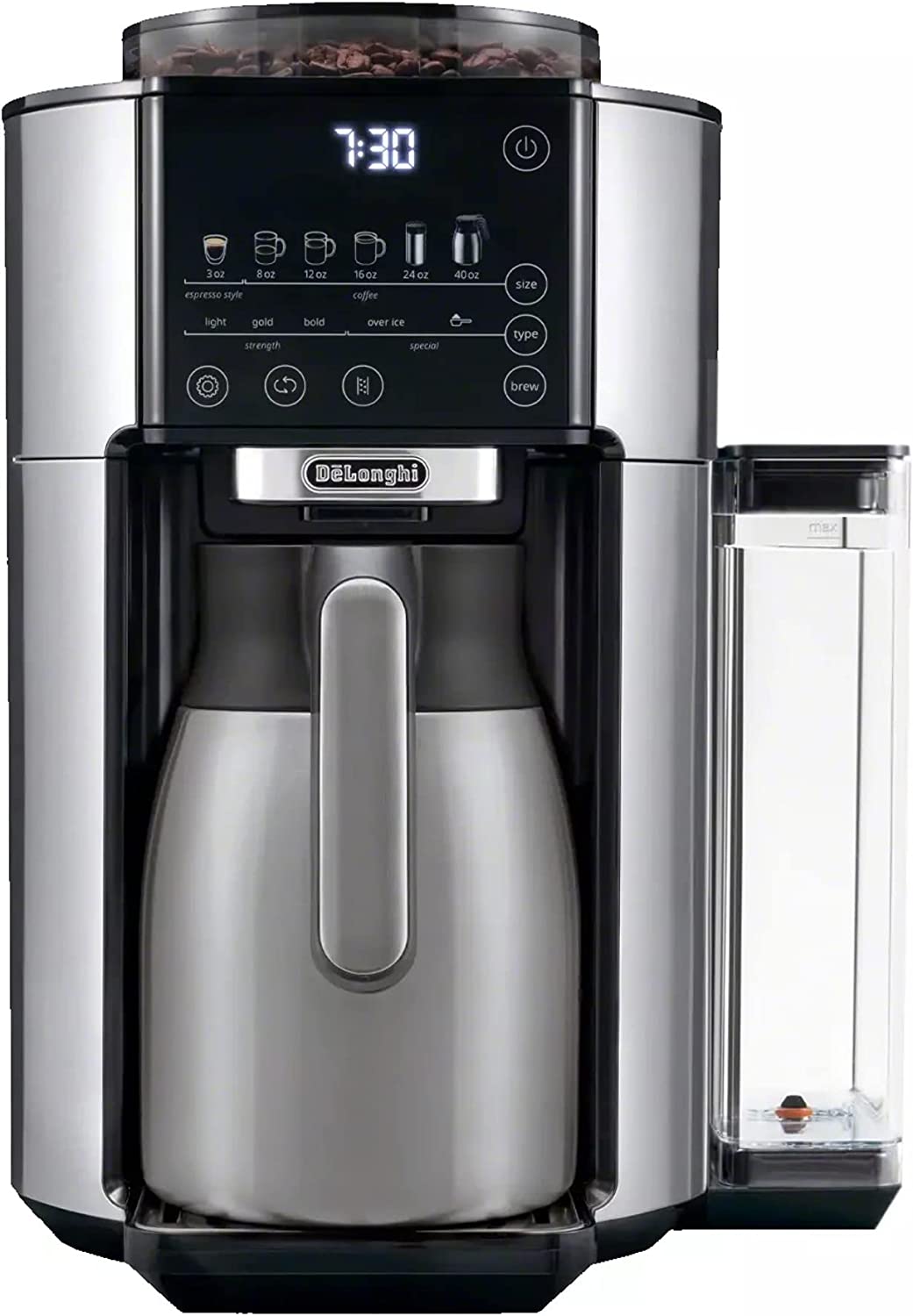 DeLonghi TrueBrew Drip Coffee Maker with built in grinder: Single Serve, 8 oz to 24 oz with 40 oz s/s Carafe, Hot or Iced Coffee | CAM51035M