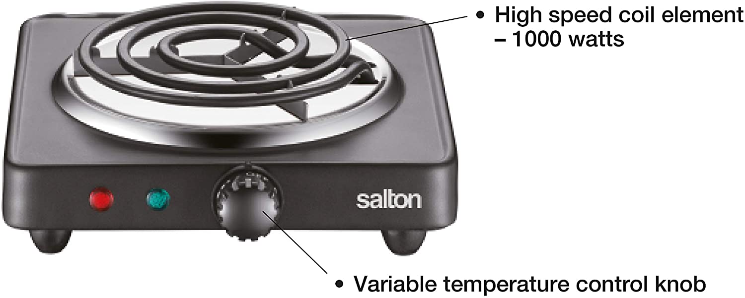 Salton Electric Range: single burner, 1000W, black | HP-1940