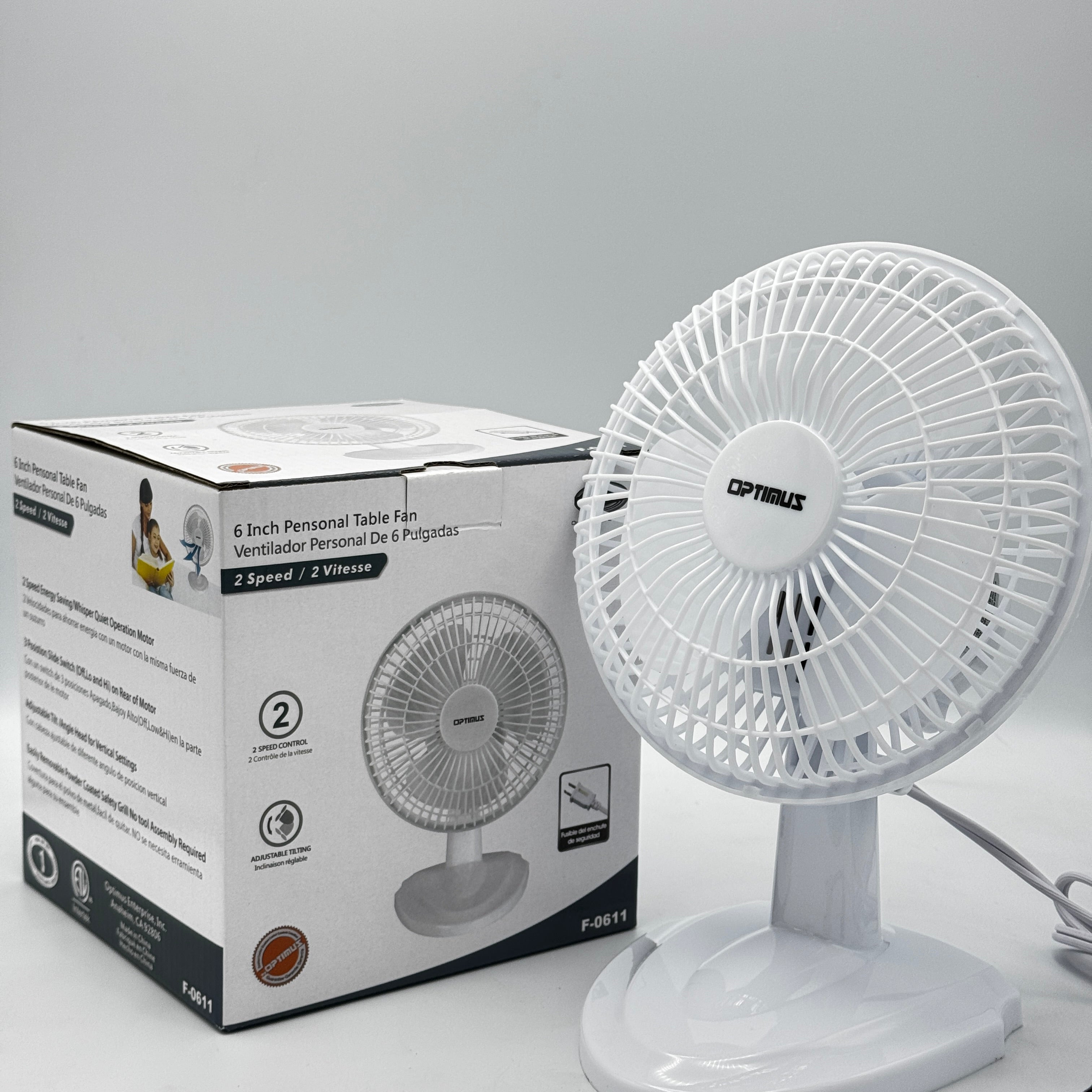 Optimus | F-0611 | 6'' White Personal Desk Fan