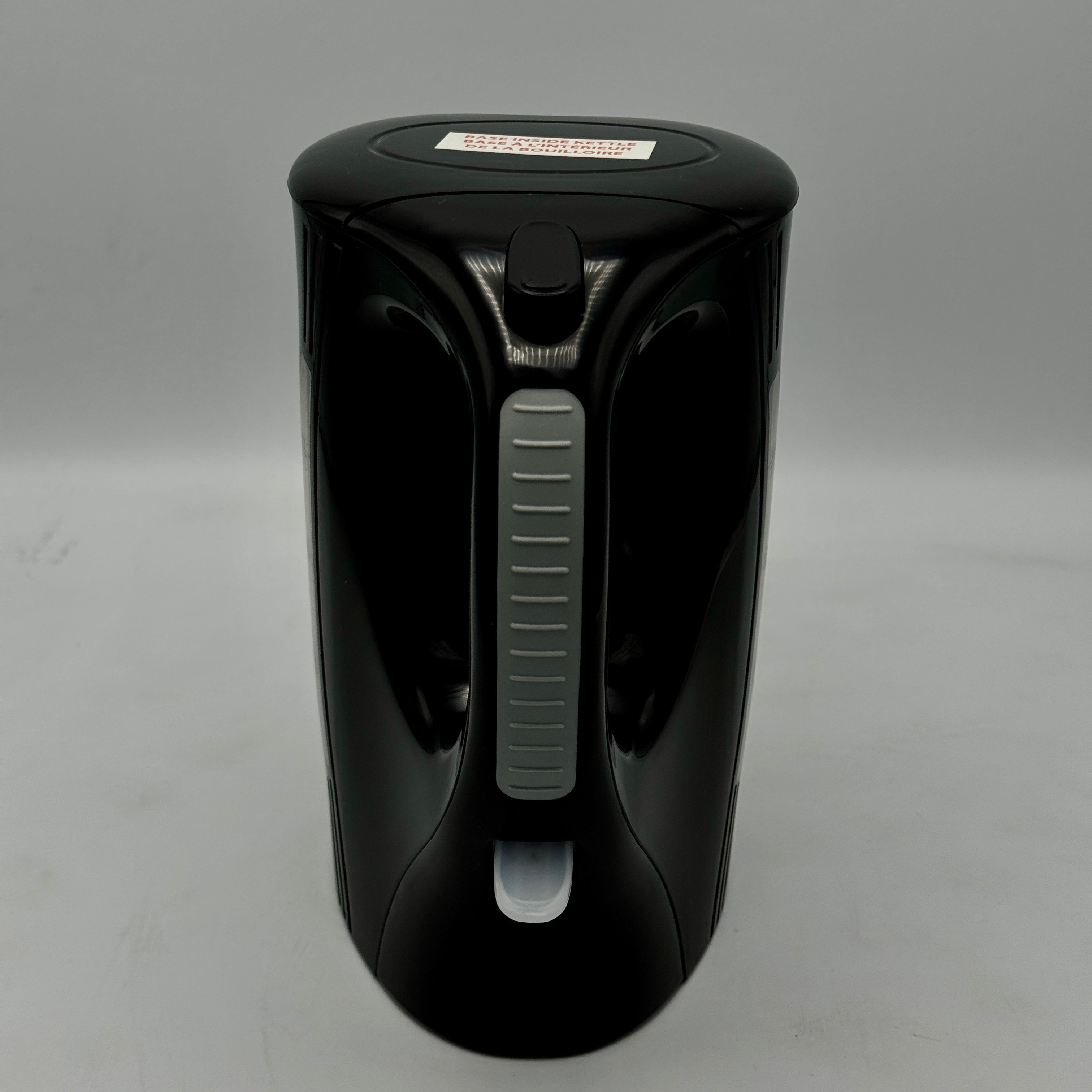 Salton cordless kettle JK2190 in black, rear view showing handle and power switch.