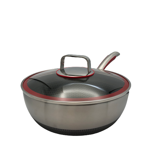 Healthy Bear SUS Hybrid Wok: 30cm with glass lid | BC-HW30G