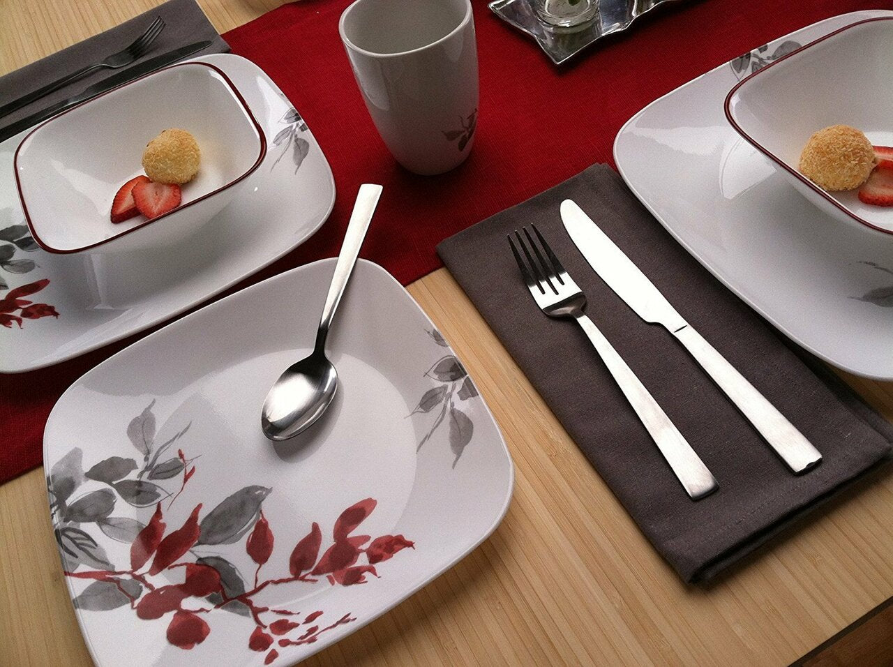 1107078| Corelle Kyoto Leaves Square 16-pc Dinnerware Set