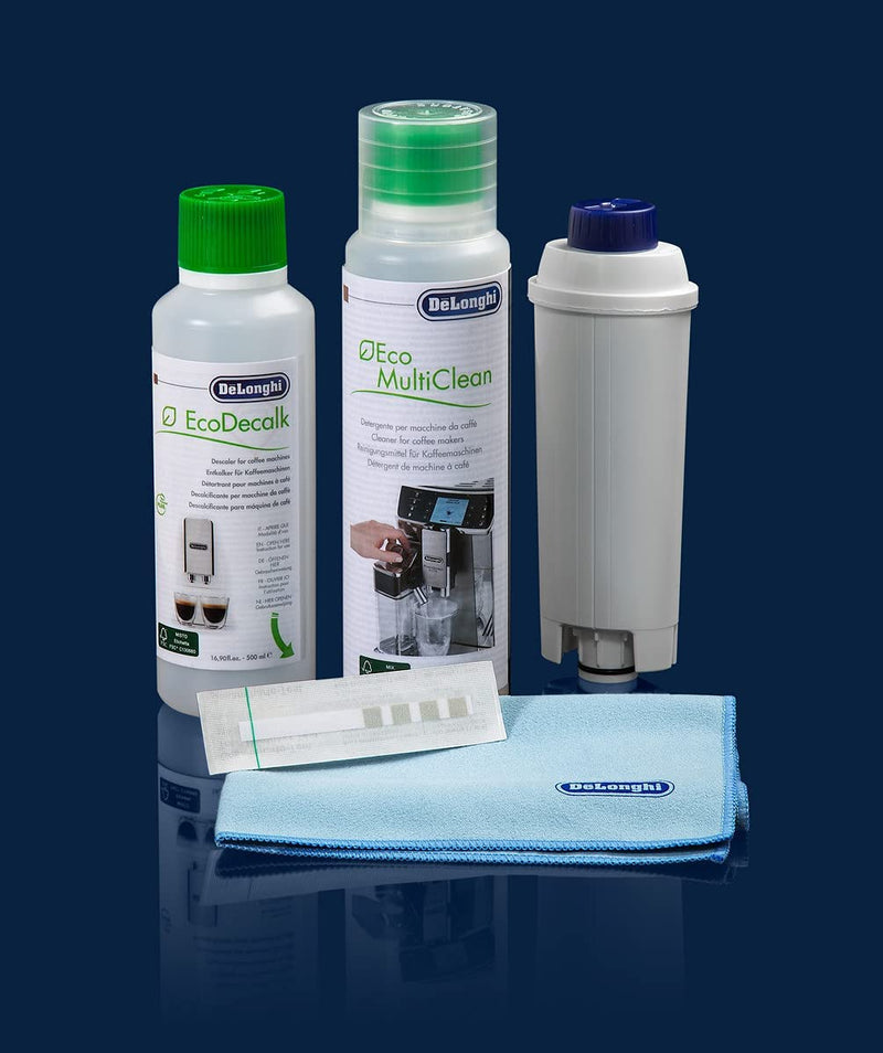 DeLonghi: DLSC306 Coffee Care Kit: includes 1 Water Filter, 1 EcoDecalk 200ml (2 doses), 1 Multiclean 250ml, Microfiber Cleaning Cloth &amp; 1 Water Hardness Testing Kit