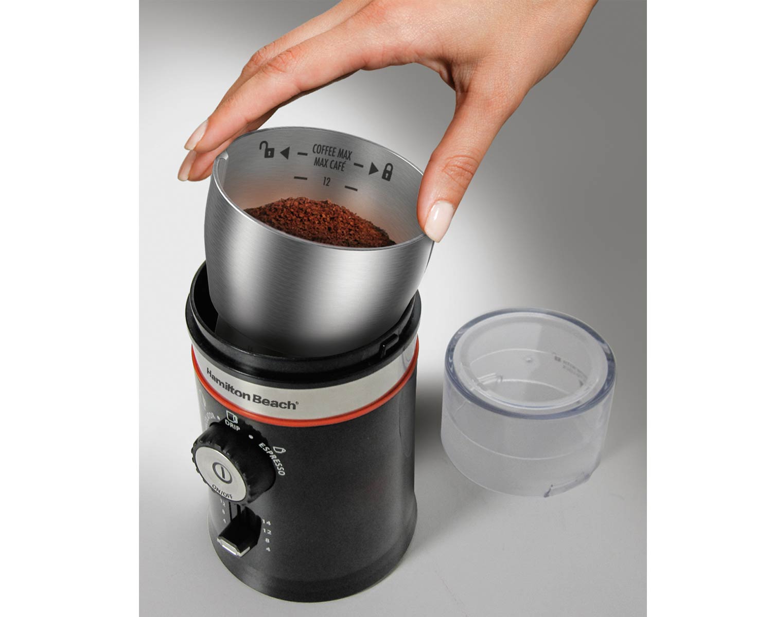 Hamilton Beach Coffee Grinder: 14-cup, s/s bowl, black | 80393C