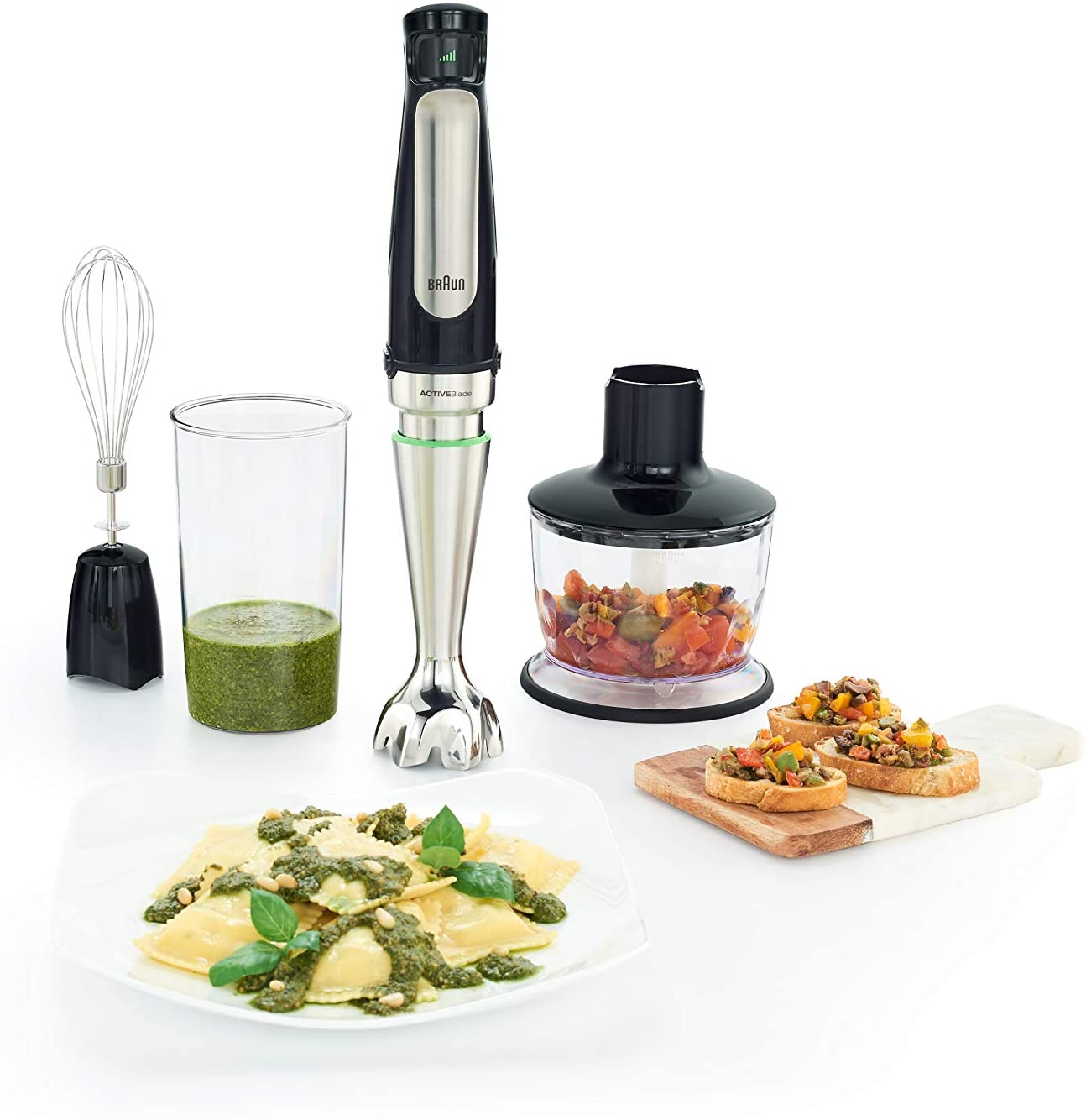 Braun MultiQuick Immersion Hand Blender with 2-Cup Food Processor, Whisk, Beaker: 500W, black | MQ7035