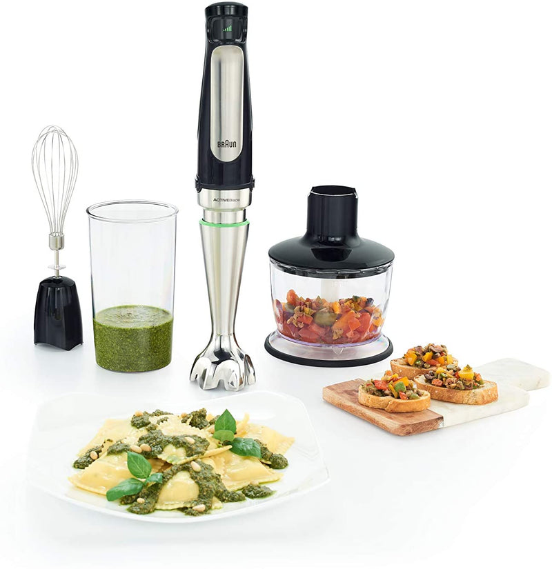 Braun MultiQuick Immersion Hand Blender with 2-Cup Food Processor, Whisk, Beaker: 500W, black | MQ7035