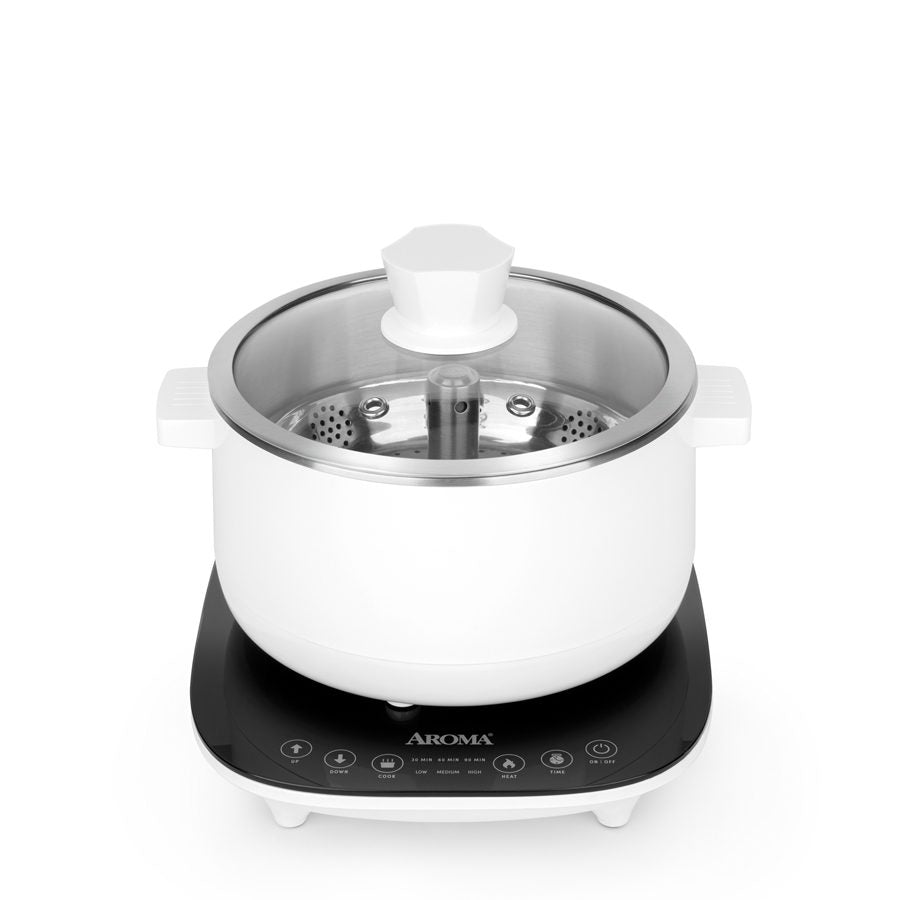 Aroma Hot Pot & Steamer: 2.5L. 1200W with automatic s/s steamer basket lift | ASP-700