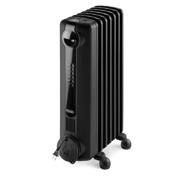 DeLonghi RadiaS_ECO Oil Filled Heater: 1500W, 3-power levels, timer, smart snap wheels, black | TRRS2715EBKCA