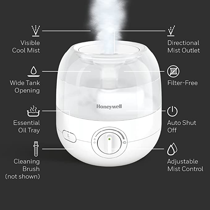 Honeywell Cool Mist Ultrasonic Humidifier: 1/2 gallon, Mini Mist, white | HUL-525WC