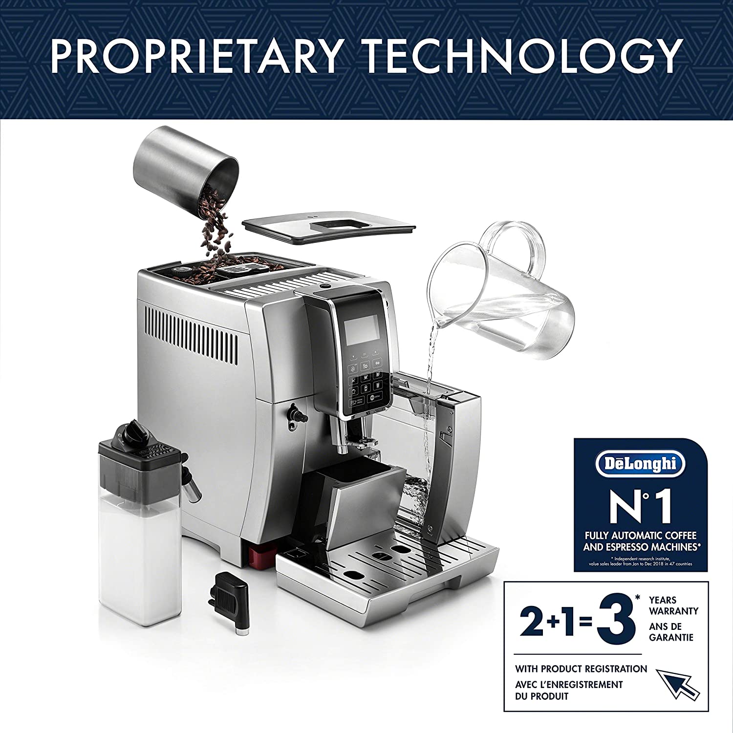 DeLonghi Dinamica with LatteCrema Fully Automatic Espresso Maker: with iced coffee, automatic milk frother, silver | ECAM35075SI