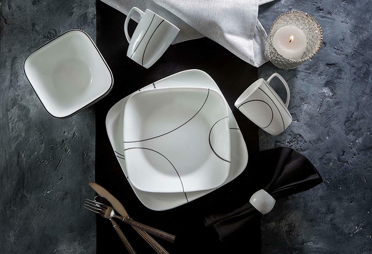 Corelle Square |1069983| Simple Lines 16-Pc Dinnerware Set