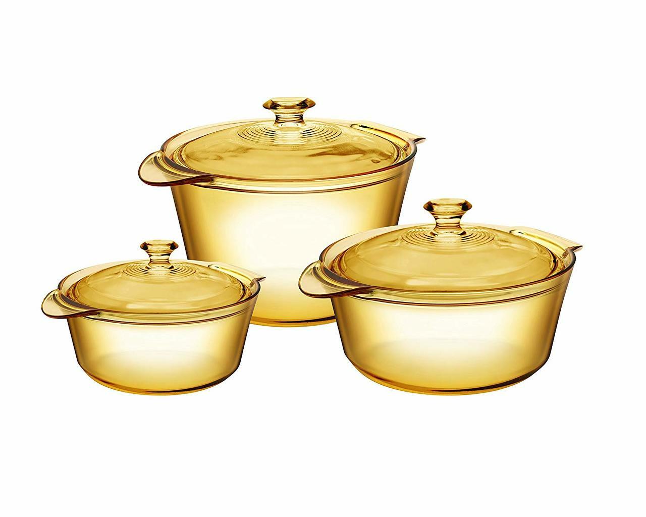 Visions FLAIR Glass 6 piece Set |VSF355| 1.6L , 2.8L and 3.8L Cookpot With Glass Covers