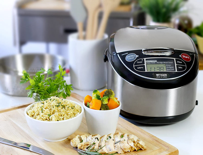 Tiger Rice Cooker: 5.5 cup, multi-function, s/s + black | JAX-T10U