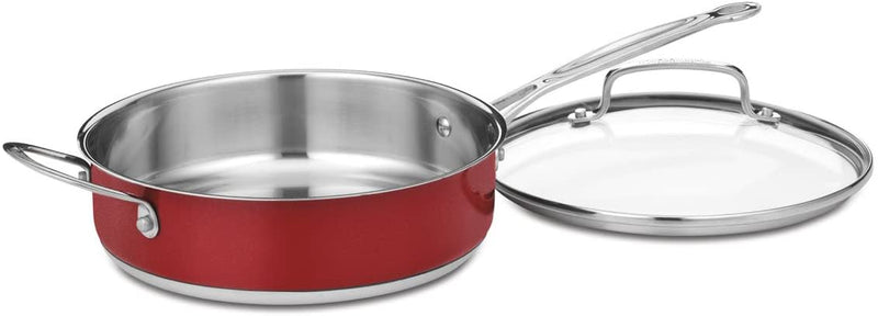 Cuisinart Chef's Classic Saute Pan w/ helper handle & cover: 3-quart, s/s, metallic red | CS330-24HMR
