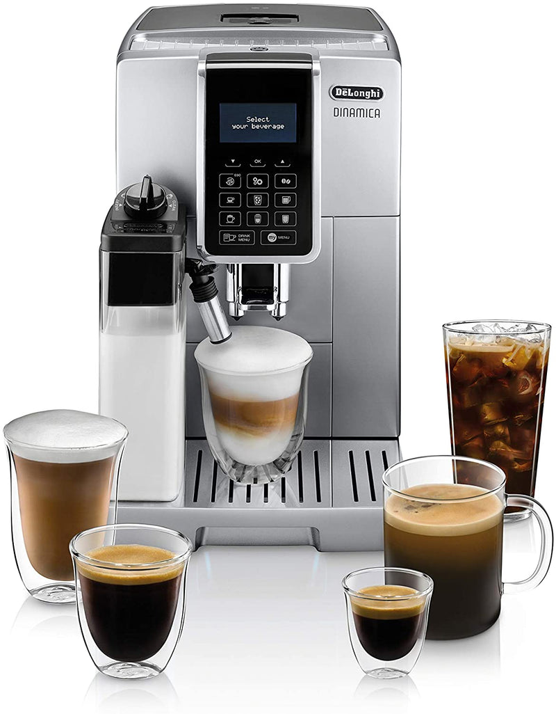DeLonghi Dinamica with LatteCrema Fully Automatic Espresso Maker: with iced coffee, automatic milk frother, silver | ECAM35075SI