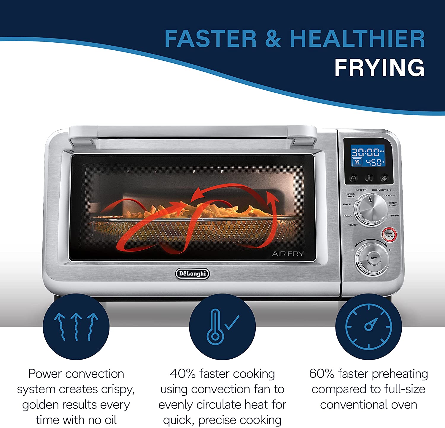 DeLonghi Livenza 9-in-1 Air Fry Convection Oven, 0.5 cu.ft, digital controls, s/s | EO141164M