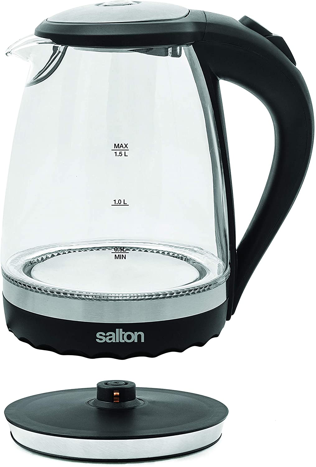 Salton cordless Kettle: 1.5L, 1100W, glass body w/black trim | GK-1831