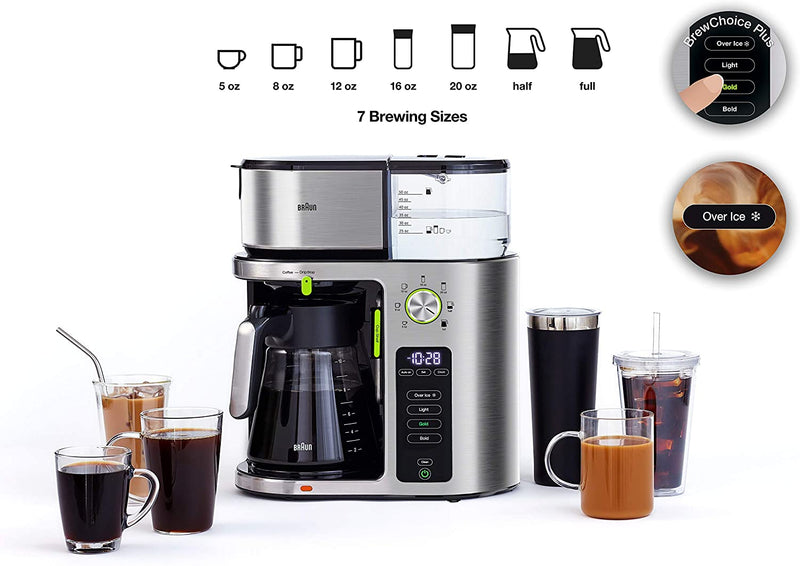 Braun MultiServe Coffee Maker + Hot Water: 7 programmable brew sizes (up to 10 cups) / 3 strengths + iced coffee, SCA certified, s/s | KF9070SI