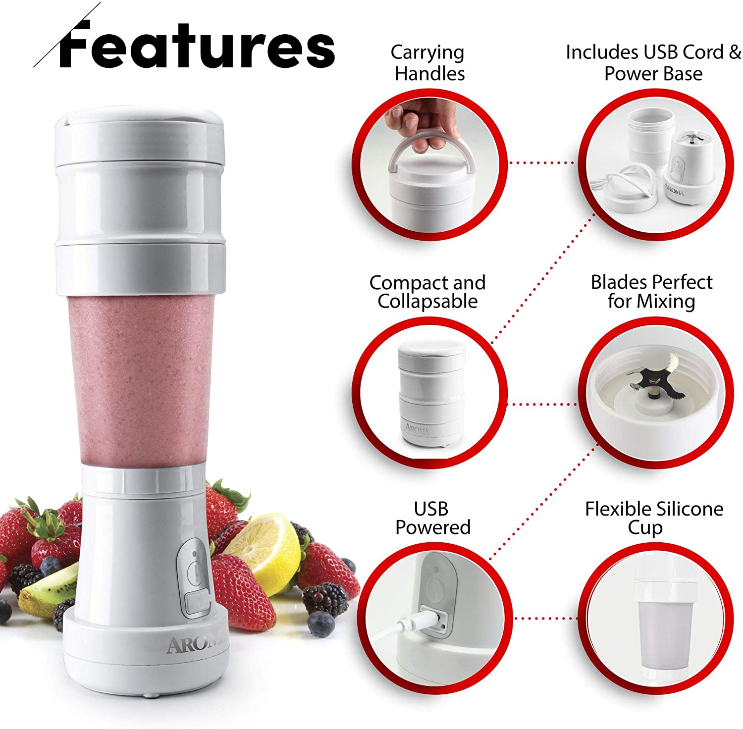 Aroma Travel Blender: 7oz rechargable USB powered | AMX-001