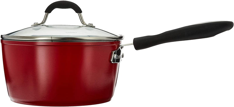 Cuisinart Elements Sauce Pan with Glass Lid: 3-quart, white ceramic non-stick, red | 59193-20R